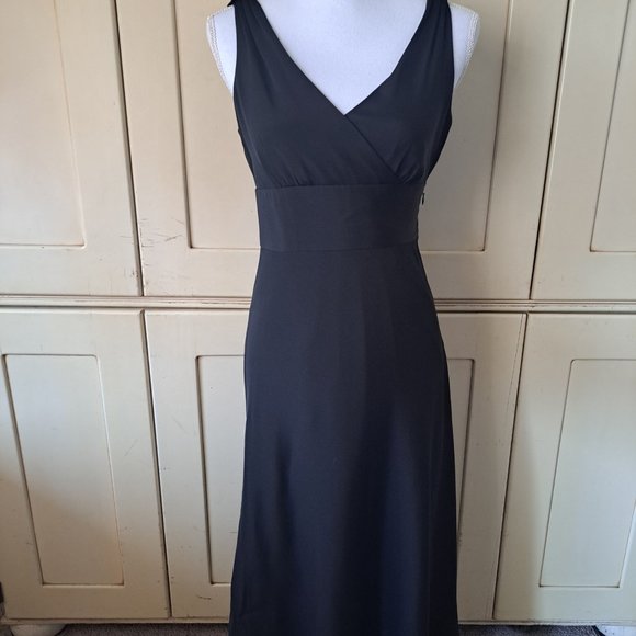 J Crew Silk Cross Bodice V Neck Sleeveless Black Dress Sz 2 - Picture 3 of 9